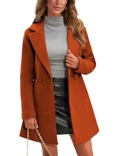 Springrain Women's Wool Pea Coat Notched Collar Midi Trench Coat — Caramel