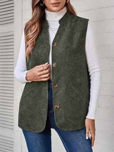 IDEALSANXUN Women's Corduroy Vest for Fall Winter Casual Button-Up Sleeveless Tops