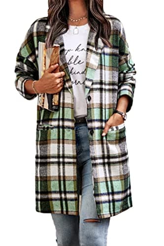 PrettyGarden Women's Plaid Winter Jacket With Pockets — Green