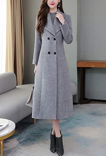 Chic Women's Double Breasted Wool Pea Coat with Shawl Collar