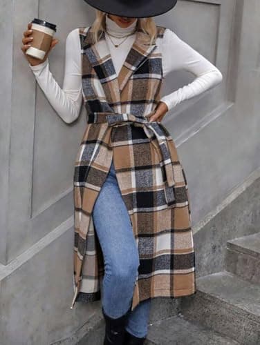 Women's Plaid Sleeveless Vest Cardigan for Fall/Winter