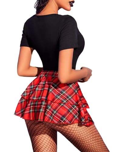 Avidlove Women's Pleated Mini Skirt with Solid Ruffle Lingerie Skirts