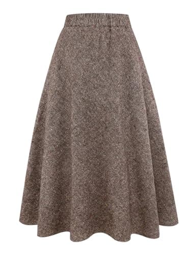 Ylingjun Long Plaid Wool Skirt for Women Winter Warm