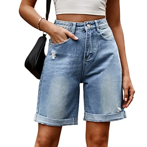 Sumleno Women's High Waist Y2k Denim Jorts Shorts — Medium Wash