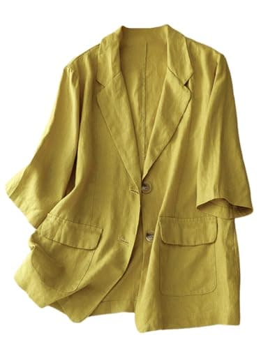 Casual Lightweight Cotton Linen Blazer for Women — Yellow