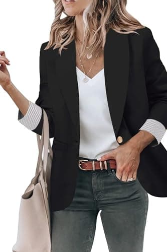 Women's Open Front Blazer Jackets with Pockets — #1 Black