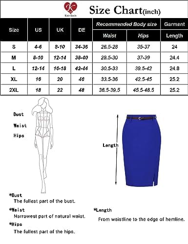 Kate Kasin Women's Bodycon Pencil Skirt with Belt