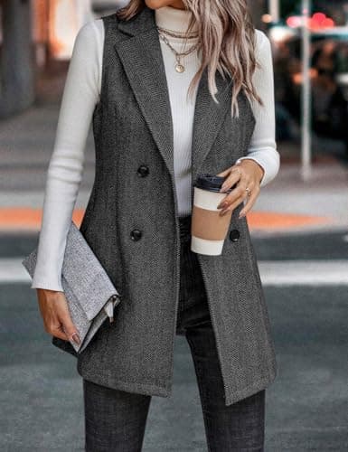 Sleeveless Tweed Blazer Vest for Women: IDEALSANXUN