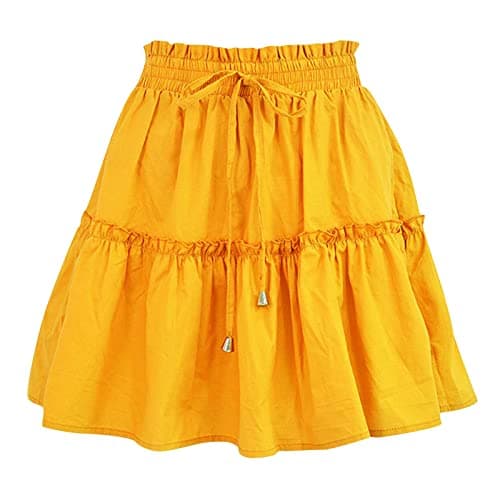Casual Smocked Chiffon Skirt with Drawstring Waist for Teen Girls — Yellow
