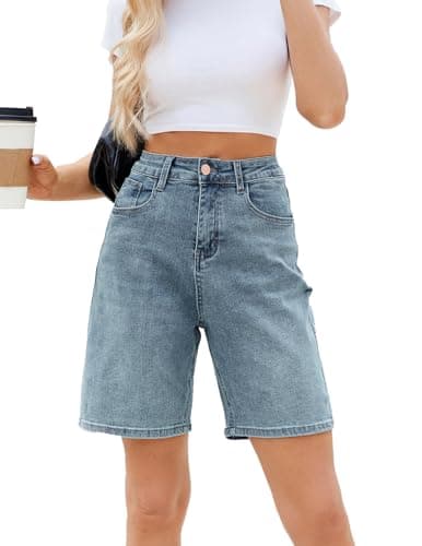 TOSATISFINE Women's High-Waisted Stretch Jean Shorts — B-vintage Blue