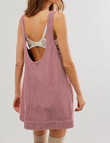 Hooever Women's Corduroy Overall Mini Dress with Pockets