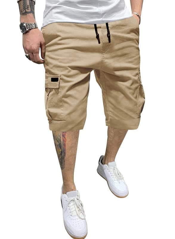 PIDOGYM Men's Waterproof Casual Cargo Shorts with 6 Pockets — Light Khaki