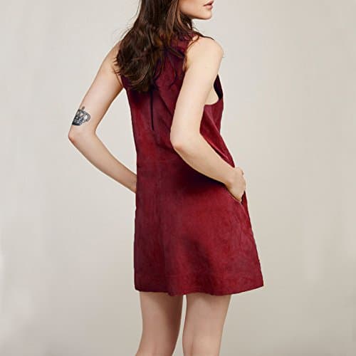 R.Vivimos Women's Fall Faux Suede V-Neck Overall Dress with Pockets