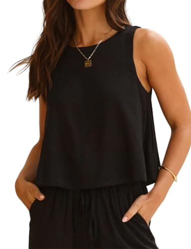 IDEALSANXUN Women's Cotton Linen Tank Tops Summer Relax Fit — Black