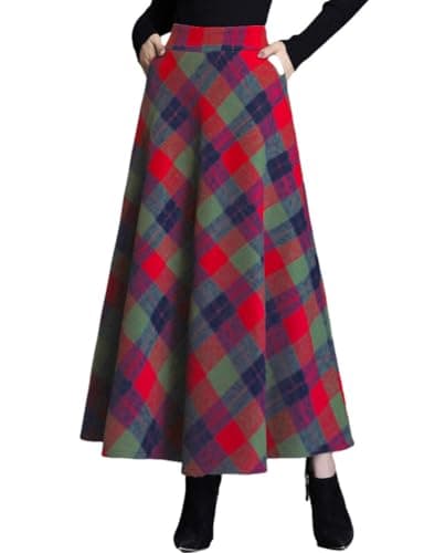SUNYUESTAR Women's Warm Elastic Waist Wool A-Line Pleated Winter Skirt — Green
