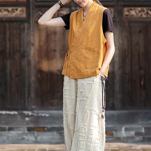 LUZU JUNU Women's Lightweight Cotton Linen Sleeveless Blazer Vest