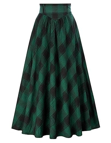 Victorian Plaid Maxi Skirt for Women — Green Plaid
