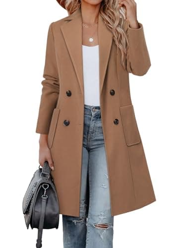 CHICZONE Women's Mid-Length Notch Lapel Double Breasted Wool Coat Winter Overwear — A-brown