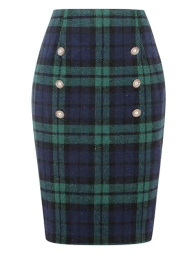 Women's Plaid Wool Pencil Skirt for Fall and Winter