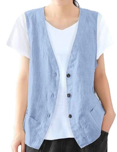 Women's Cotton Linen Vest Lightweight Jacket