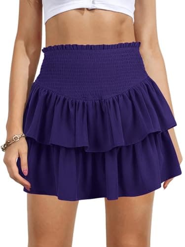 Vigorics Women's High Waist Tiered Mini Skirt with Shorts — Dark Purple