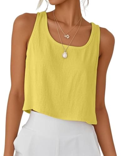 IDEALSANXUN Women's Cotton Linen Crop Top Summer Sleeveless Tops — Yellow