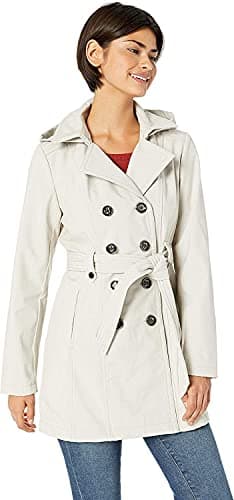 Sebby Collection Women's Soft Shell Trench Coat with Hood — Stone