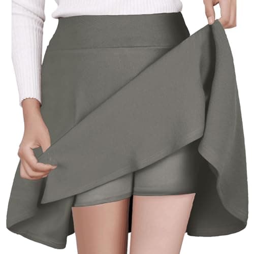 Women's Mini Flared A-Line Stretchy Party Skirts with Shorts — Gray