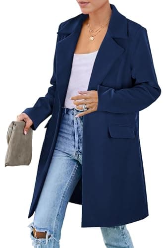 PrettyGarden Women's 2025 Long Sleeve Blazer Jackets Lapel Pockets Casual Work Outerwear — Navy