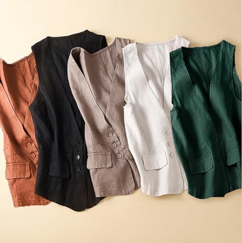 ULEMON Women's Linen Button Down Vest Top