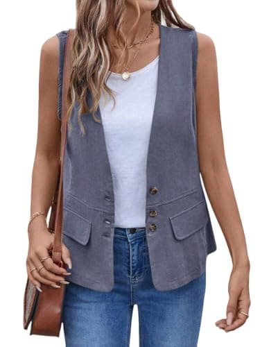 IDEALSANXUN Women's Lightweight Cotton Linen Casual Vest Tops — Dark Grey