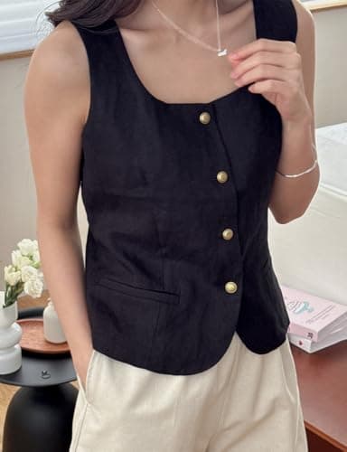 IDEALSANXUN Women's Linen Tank Tops Casual Vest Shirt Blouse