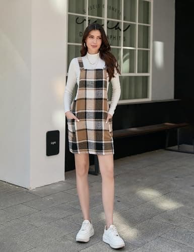 Plaid Overall Dress for Women: Fall/Winter Pinafore Jumper