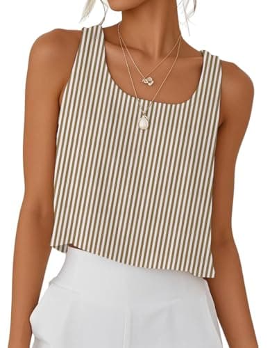 IDEALSANXUN Women's Cotton Linen Crop Top Summer Sleeveless Tops — Striped Brown