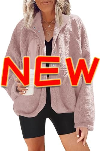 Nirovien Women's Fuzzy Fleece Button Down Sherpa Coat Winter Warm Coat — Purple Pink