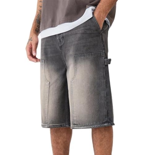 Kodaruber Men's Vintage Baggy Denim Hip Hop Jean Shorts — Gray