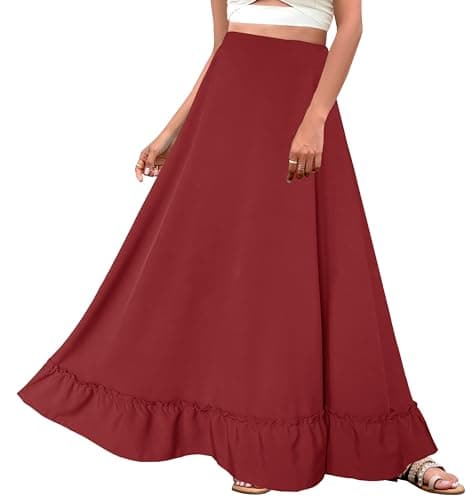 Afibi Women's Plus Size Vintage High Waist Maxi Skirt with Pockets — Brown
