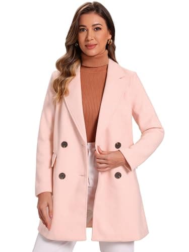 Allegra K Women's Belted Mid-Length Double Breasted Winter Coat — Light Pink