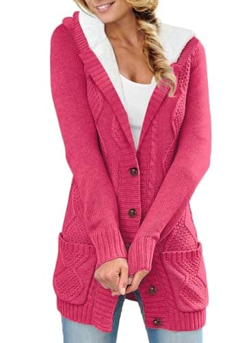 Sidefeel Women's Hooded Fleece Cardigan Winter Coat with Pockets — Hooded Rose