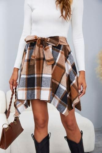 MakeMeChic Women's Plaid HighWaisted Elastic Mini Skirt