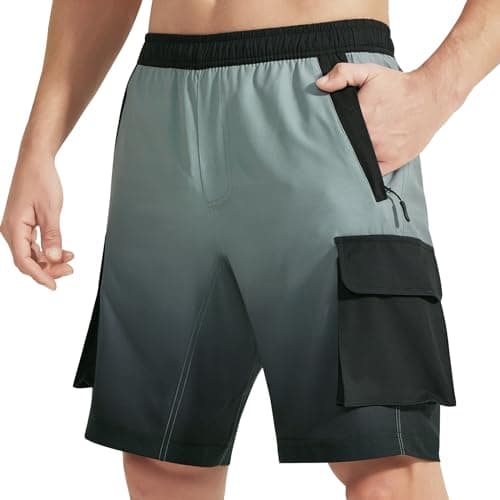 VAYAGER Men's Lightweight Casual Hiking Cargo Shorts Multi Pocket Outdoor Travel Shorts — Grey/Black Gradient