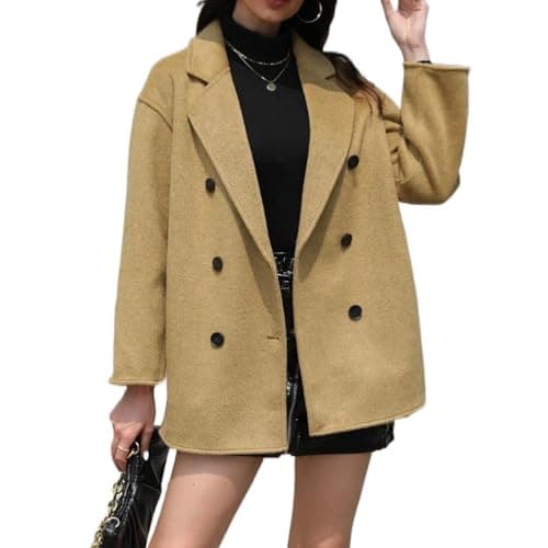 BEINF Women's Classic Double Breasted Wool Coat Safe Warm — Vanilla Gold