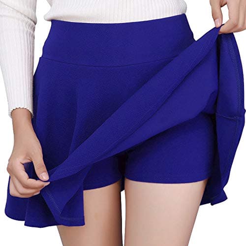 DJT Women's Flared Pleated Mini Skater Skirt with Shorts — Deep Royal