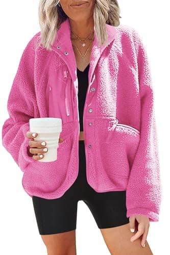 Nirovien Women's Fuzzy Fleece Button Down Sherpa Coat Winter Warm Coat