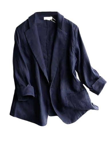 Women's Casual Linen Blazer Jacket — Navy