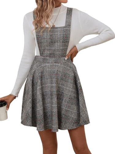 Floerns Women's Corduroy Pinafore Dress with Criss Cross Back Straps — Grey