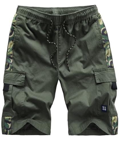 ELETOP Men's Cargo Shorts With Elastic Waist — 902 Camo Army Green