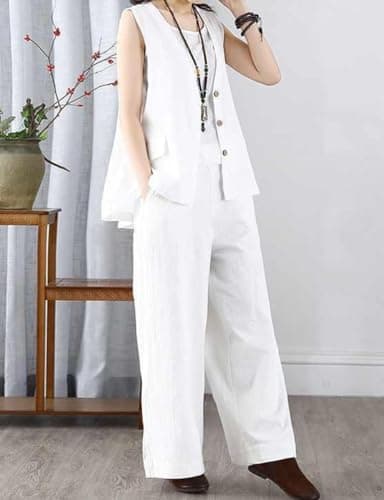 Womens Linen Vest Casual Sleeveless Blazer Jacket