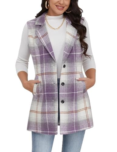IDEALSANXUN Women's Plaid Sleeveless Blazer Jacket for Fall Winter — Purple