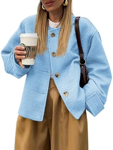 2024 Fall Women's Long Sleeve Tweed Blazer with Pockets — Blue